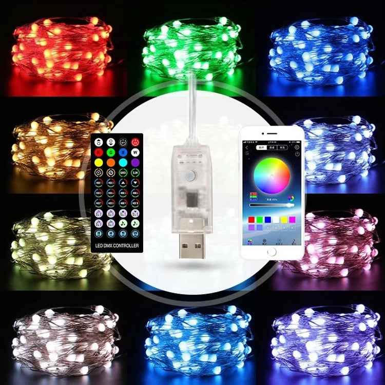 Christmas Decoration USB Copper Wire String Light Remote Controller & Bluetooth Mobile APP Control, Length: 20m 200 LEDs