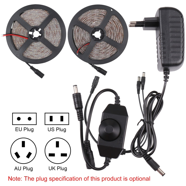 2pcs Bare Board 2835 SMD Dimmable White Light / Warm Light LED Rope Light, 60 LED/m, Length: 5m, 12V 2A 100-240V, 2835 SMD LED, 5m x 2