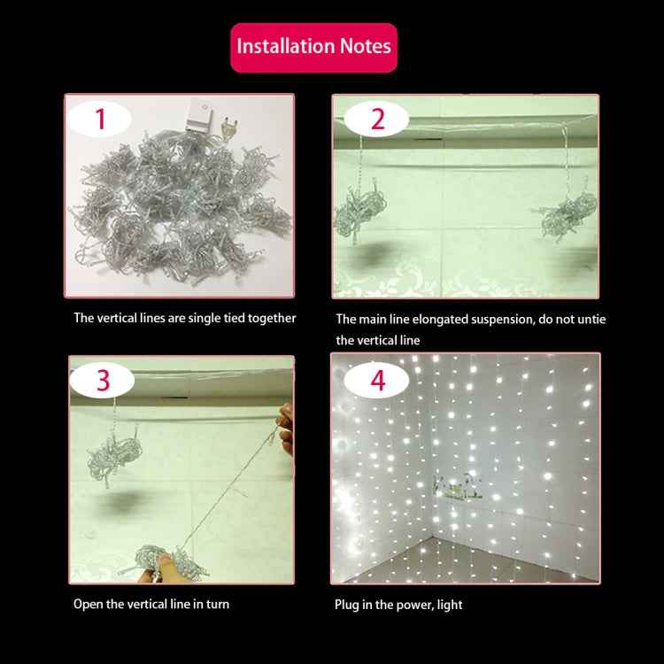300 LEDs Curtain String Light with End Joint & Multi-function Controller & Memory Waterproof, EU Plug, AC 220V