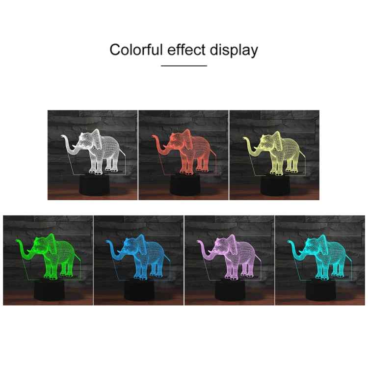 Elephant Shape 3D Colorful LED Vision Light Table Lamp, 16 Colors Remote Control Version