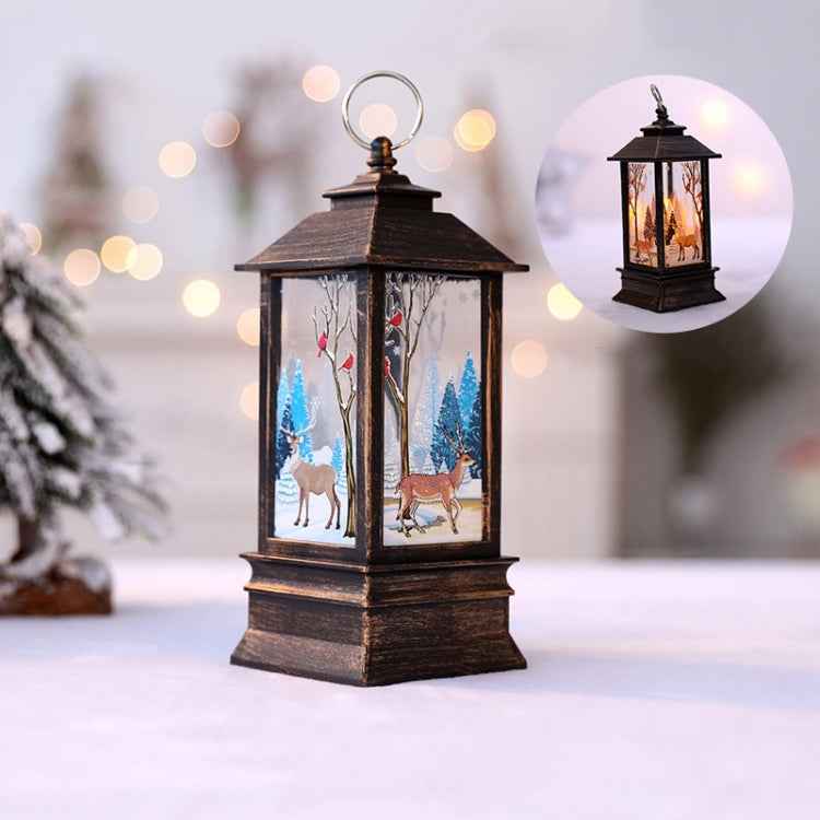 White Elk Pattern Christmas Simulation Flame LED Lamp Desktop Decoration