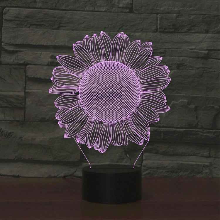 Sunflower Black Base Creative 3D LED Decorative Night Light, USB with Touch Button Version