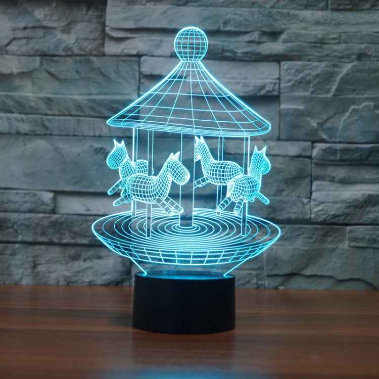 Carousel Black Base Creative 3D LED Decorative Night Light, Rechargeable with Touch Button
