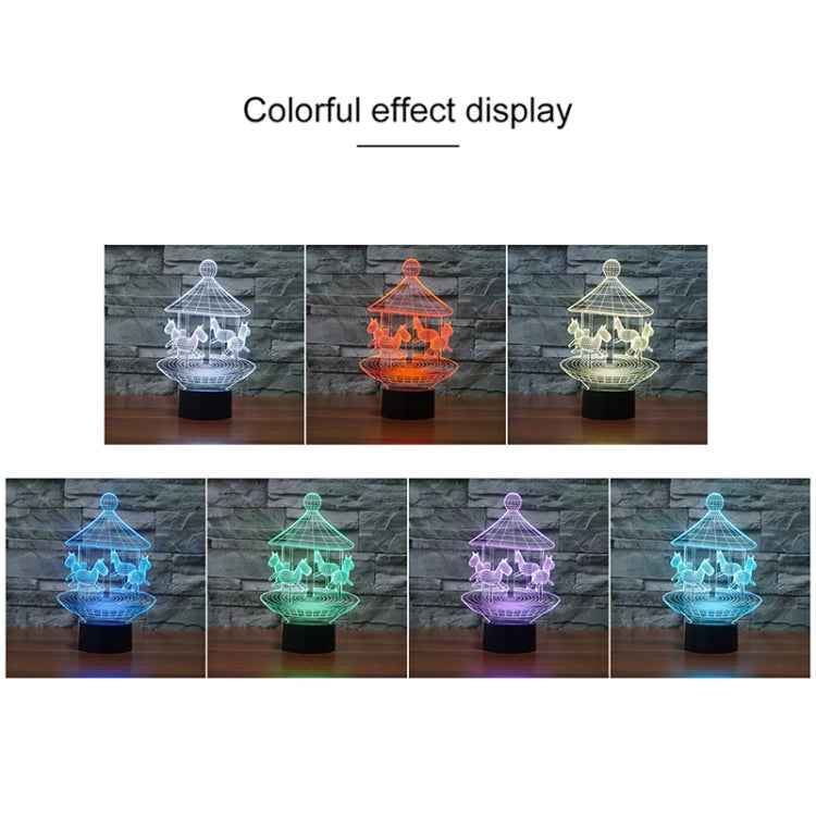 Carousel Black Base Creative 3D LED Decorative Night Light, Rechargeable with Touch Button