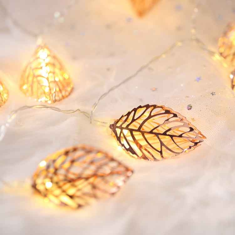 20 LEDs Teenage Style Warm Fairy Decorative Lamp for Christmas, Wedding, Bedroom, Rose Gold Leaf