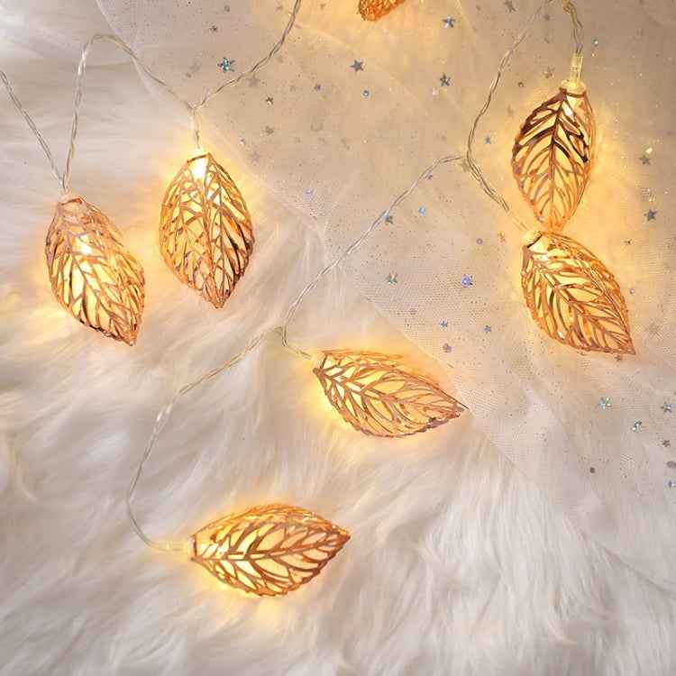 20 LEDs Teenage Style Warm Fairy Decorative Lamp for Christmas, Wedding, Bedroom, Rose Gold Leaf