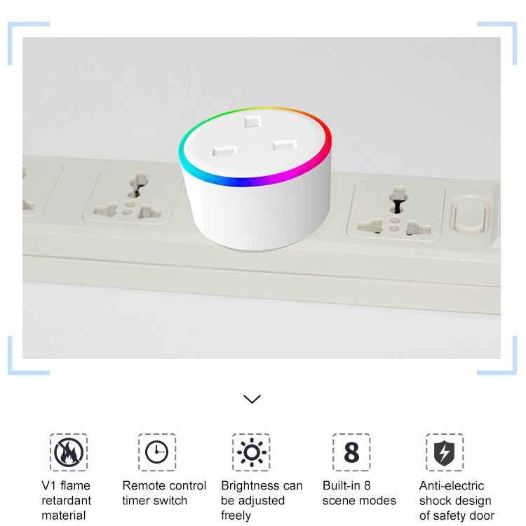 10A RGB Scene Light WiFi Remote Control Smart Socket Works with Alexa & Google Home, AC 220-240V, UK Plug