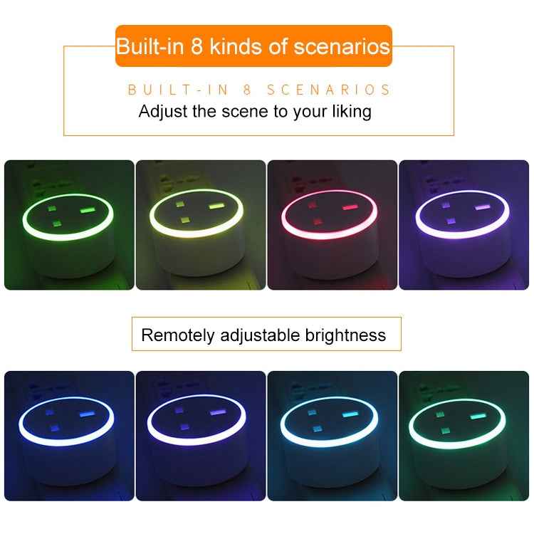 10A RGB Scene Light WiFi Remote Control Smart Socket Works with Alexa & Google Home, AC 220-240V, UK Plug