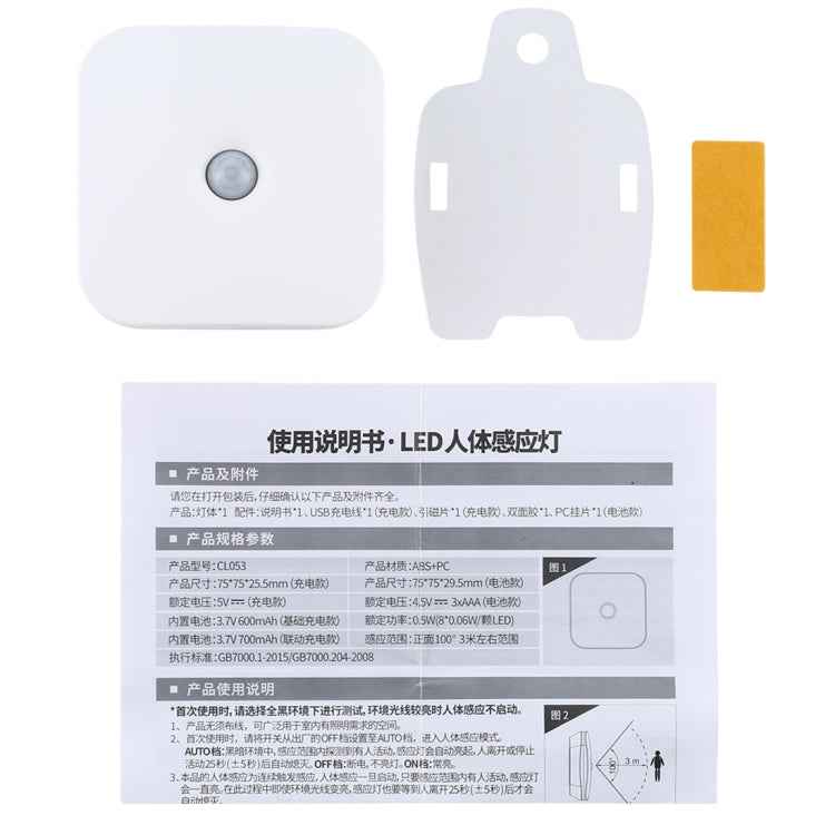 CL053 LED Square Human Body Sensor Light, Style: Battery Models