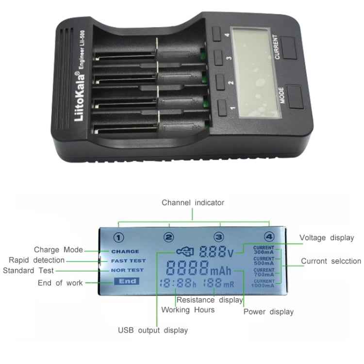 LiitoKala lii-500 Lithium Battery Charger for Li-ion IMR 18650, 26650, 16340, 14500, 10440, 18500, US Plug