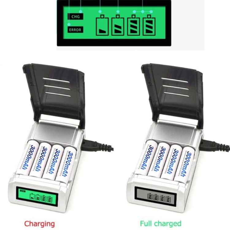 AC 100-240V 4 Slot Battery Charger for AA & AAA Battery, with LCD Display, EU Plug
