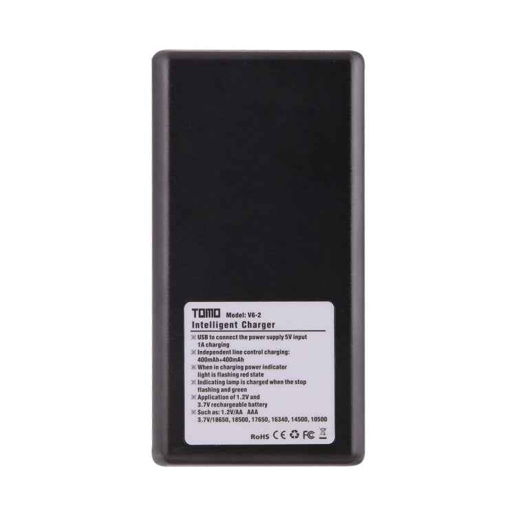 TOMO V6-2 USB Smart Battery Charger with Indicator Light for 18650 / 18500 / 17650 / 16340 / 14500 / 10500 Li-ion Battery / AA / AAA Battery