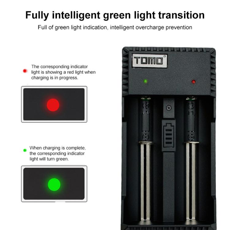 TOMO V6-2 USB Smart Battery Charger with Indicator Light for 18650 / 18500 / 17650 / 16340 / 14500 / 10500 Li-ion Battery / AA / AAA Battery, TOMO V6-2