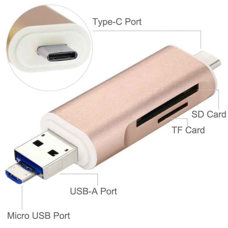 3 in 1 Type-c & Micro USB & USB 2.0 3 Ports SD / TF Card Reader for OTG Enabled Smartphones / PC
