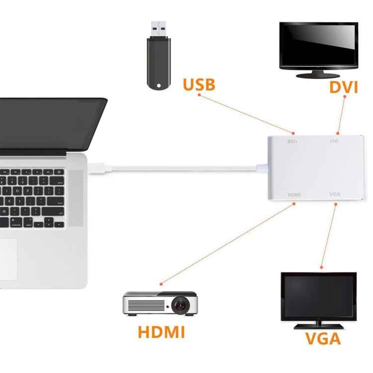 4 in 1 Hub USB-C / Type-C to VGA & DVI & HDMI & USB Adapter