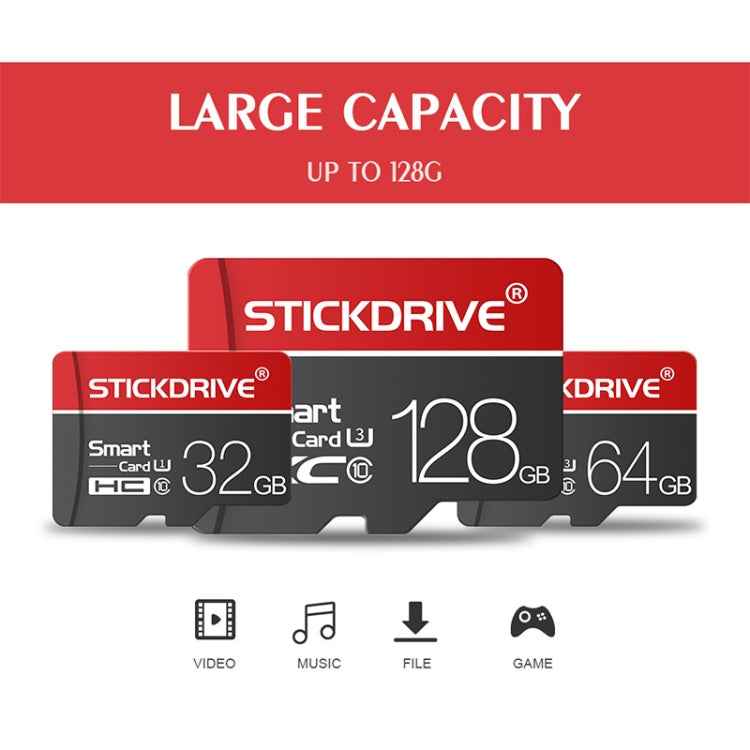 STICKDRIVE 64GB U3 White Line Red and Black TF(Micro SD) Memory Card