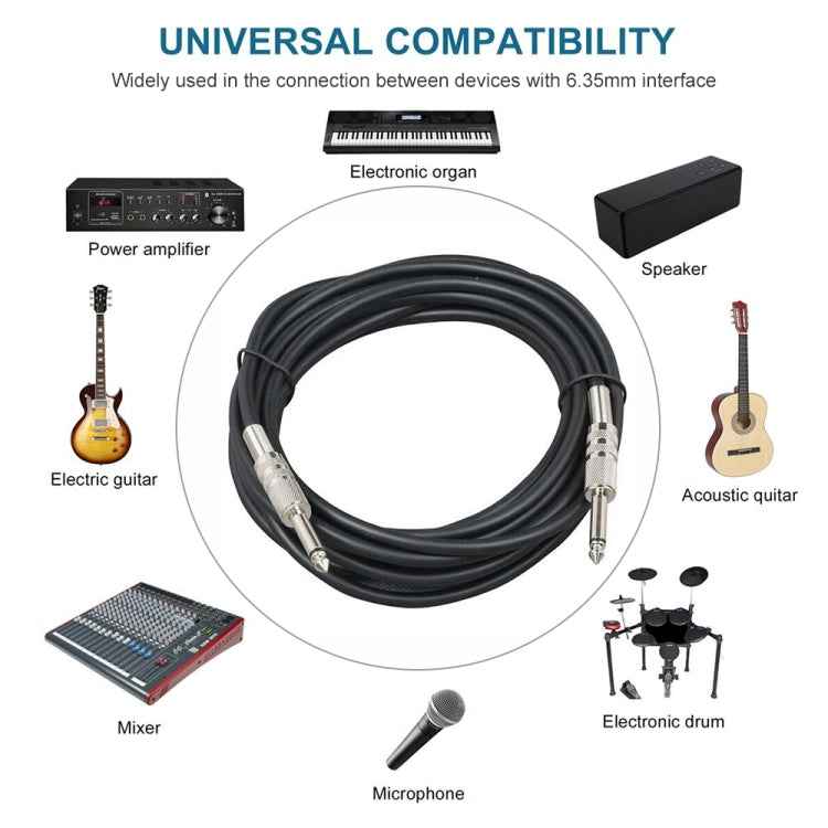 3m 1/4 inch (6.35mm) Male to Male Shielded Jack Mono Plugs Audio Patch Cable