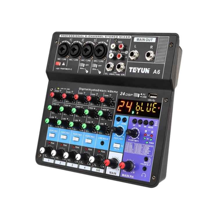 TEYUN NA6 6-channel Small Mixing Console Mobile Phone Sound Card Live Broadcast Computer Recording Console Processor, EU Plug