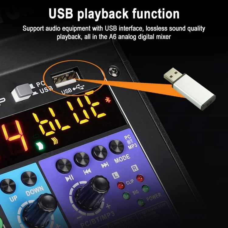 TEYUN NA6 6-channel Small Mixing Console Mobile Phone Sound Card Live Broadcast Computer Recording Console Processor, EU Plug