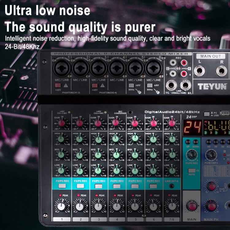 TEYUN NA8 8-channel Small Mixing Console Mobile Phone Sound Card Live Broadcast Computer Recording Console Processor, EU Plug