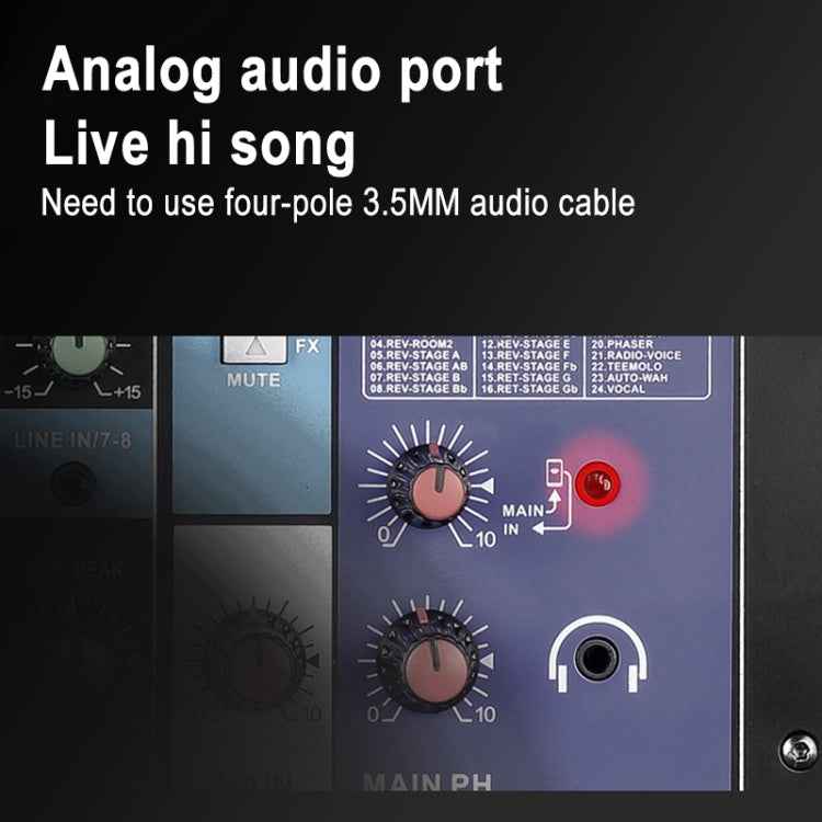 TEYUN NA8 8-channel Small Mixing Console Mobile Phone Sound Card Live Broadcast Computer Recording Console Processor, EU Plug