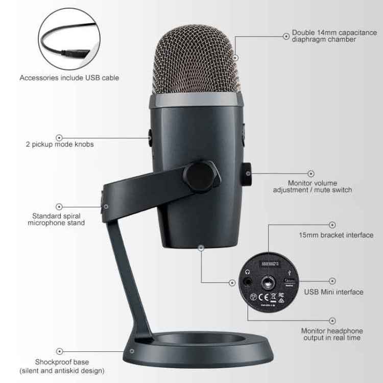 Logitech Blue Yeti Nano Condenser Digital USB Live Broadcast Microphone