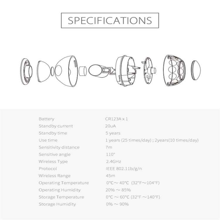 NEO NAS-PD02W Wireless WiFi PIR Detector Motion Sensor, with Magnet Bracket & Support Android / IOS systems & Ultra-bright Red LED