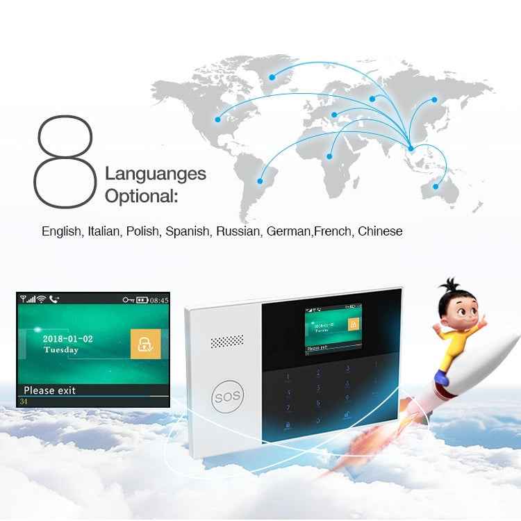 3G/GPRS + WiFi Intelligent Alarm System with Touch Keypad & LCD Screen & RFID function