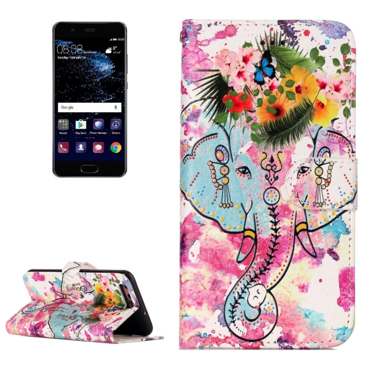 For Huawei P10 Gloss Oil Embossed Flower Elephant Pattern Horizontal Flip Leather Case with Holder & Card Slots & Wallet & Photo Frame