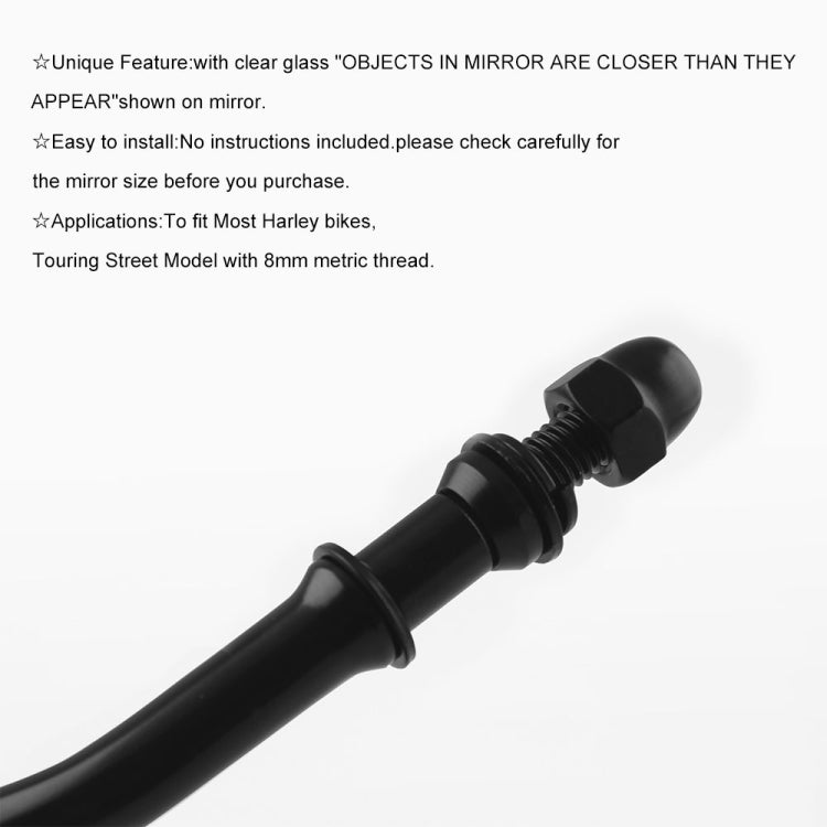 MB-MR008-BK Motorcycle Modified Rotatable Matt Rear View Mirror Set for Harley Davidson XL 883 1200, For Harley Davidson XL 883 1200
