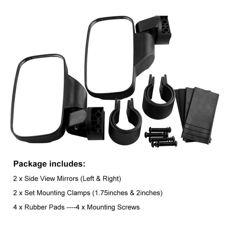 MB-MR016-BK 2 PCS Motorcycle UTV Modified Side View Mirrors for UTV with 1.75 inch and 2 inch Roll Cage