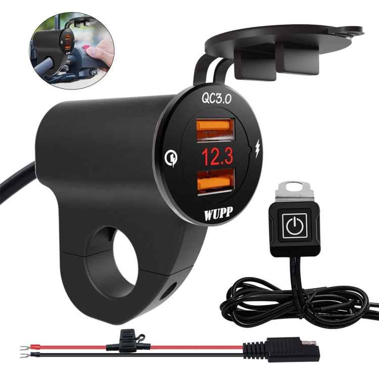 WUPP ZH-975A3 Motorcycle Aluminum Alloy Waterproof Mobile Phone Double QC3.0 Quick Charging Charger with Voltmeter, ZH-975B3, ZH-975A3