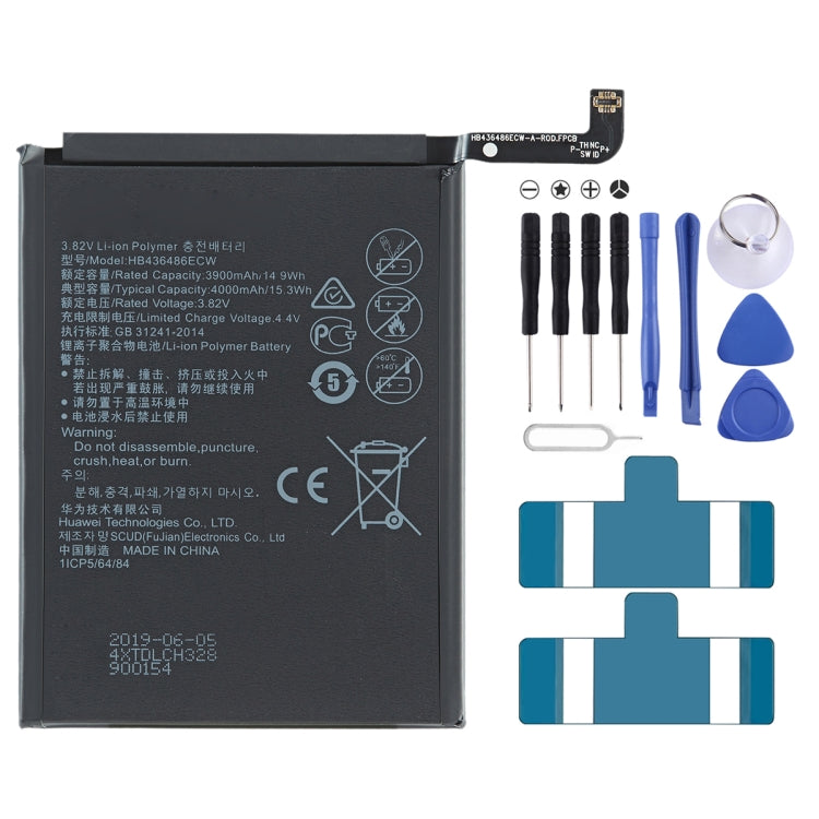 4000mAh HB436486ECW Li-Polymer Battery Replacement for Huawei Nova 5Z / Honor V20 / Honor 20 Pro