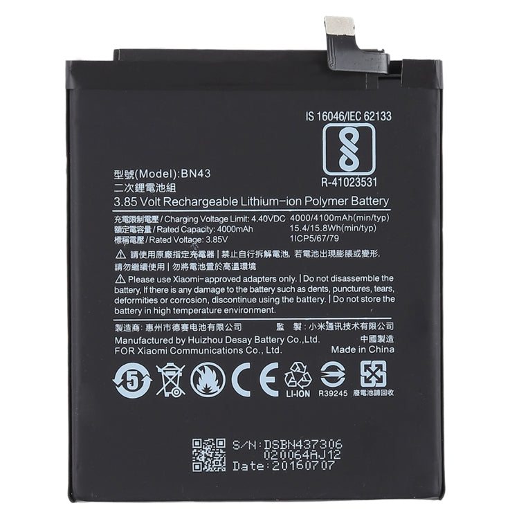 4000mAh BN43 for Xiaomi Redmi Note 4X Li-Polymer Battery