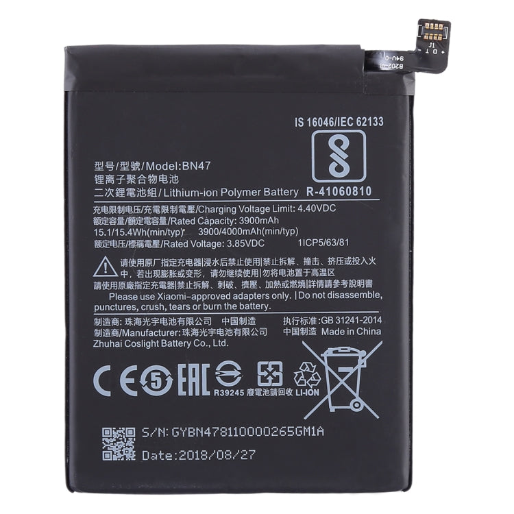 3900mAh BN47 for Xiaomi Redmi 6 Pro Li-Polymer Battery