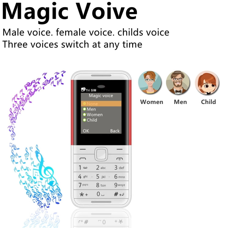 1.33 inch, MTK6261D, 21 Keys, Support Bluetooth, FM, Magic Sound, Auto Call Record, GSM, Triple SIM, Russian Key