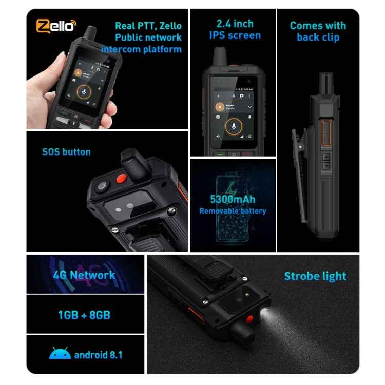 Waterproof Dustproof Shockproof, 5300mAh Battery, 2.4 inch Android 10 Spreadtrum SL8541E Quad Core up to 1.4GHz, Network: 4G, Dual SIM, PoC, SOS