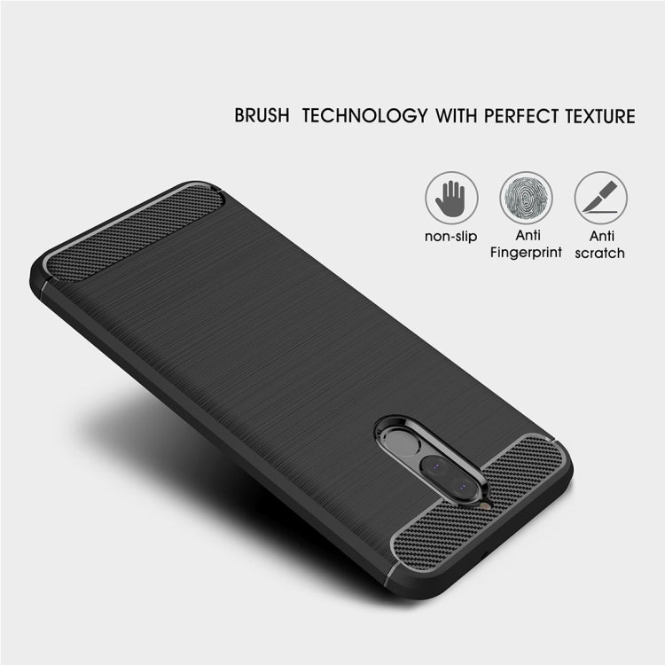 For Huawei Mate 10 Lite Brushed Carbon Fiber Texture TPU Shockproof Anti-slip Soft Protective Back Cover Case