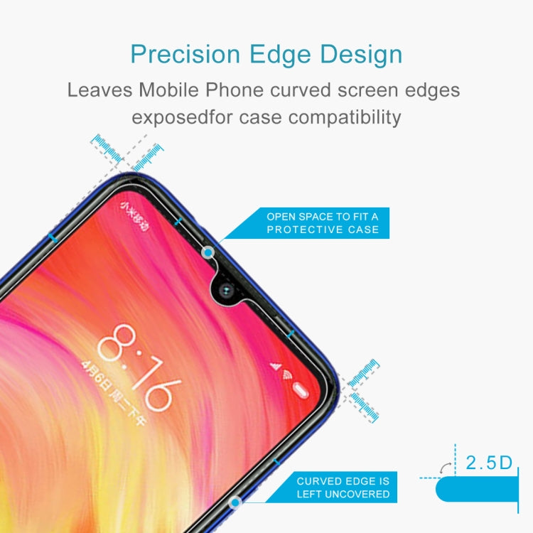 Película de vidrio templado 9H 2.5D de 0,26 mm para Xiaomi Redmi Note 7 (100 unidades)