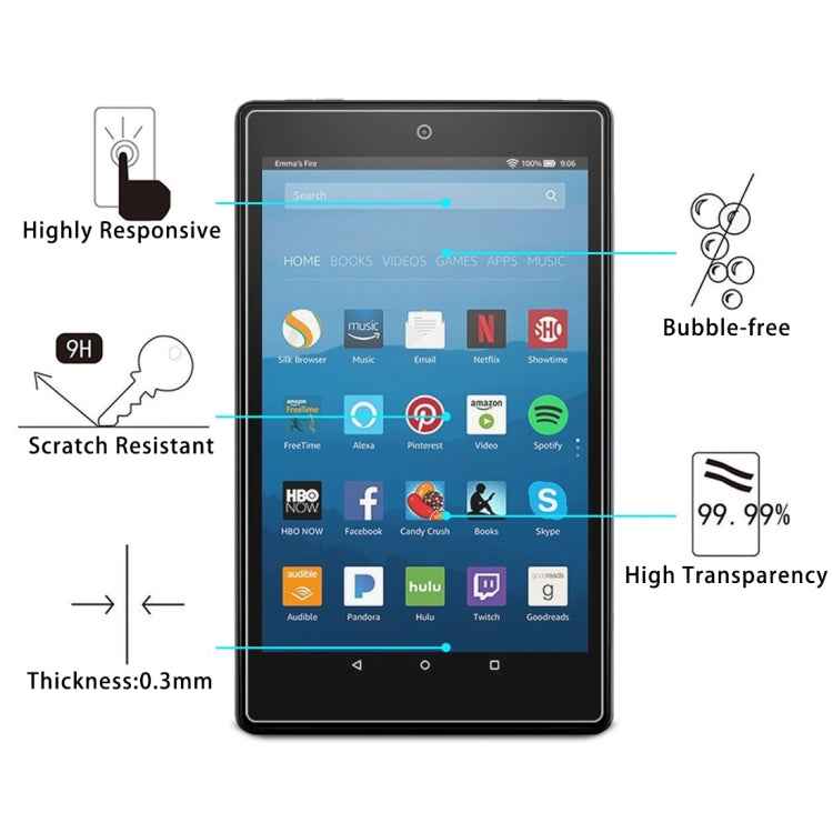 75 PCS 0.3mm 9H Full Screen Tempered Glass Film for Amazon Kindle Fire HD 8 2017