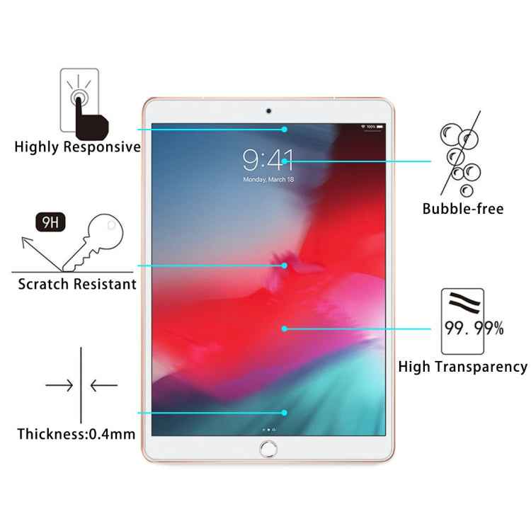 0.4mm 9H Surface Hardness Explosion-proof Tempered Glass Film for iPad Air3 2019 10.5 inch