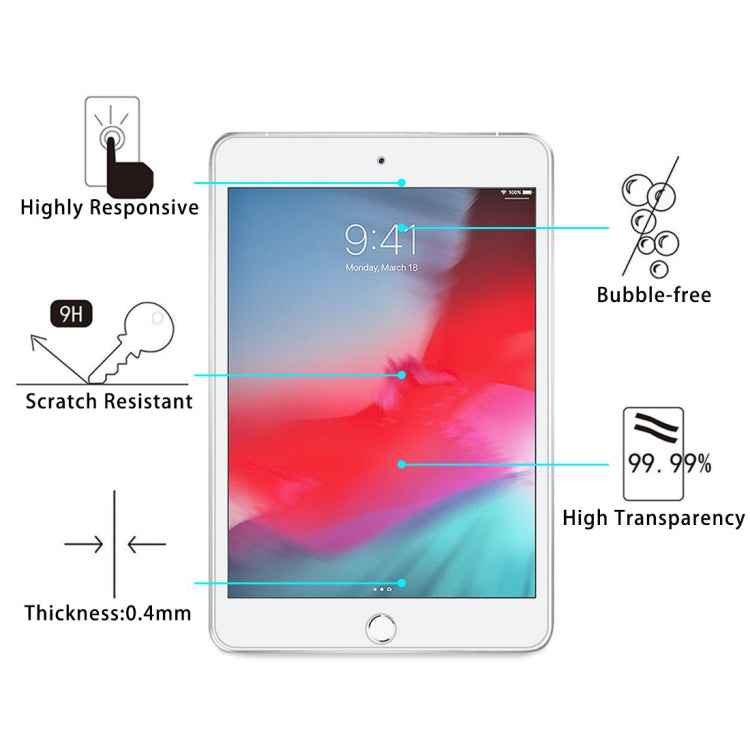 100 PCS 0.4mm 9H Surface Hardness Explosion-proof Tempered Glass Film for iPad mini 2019