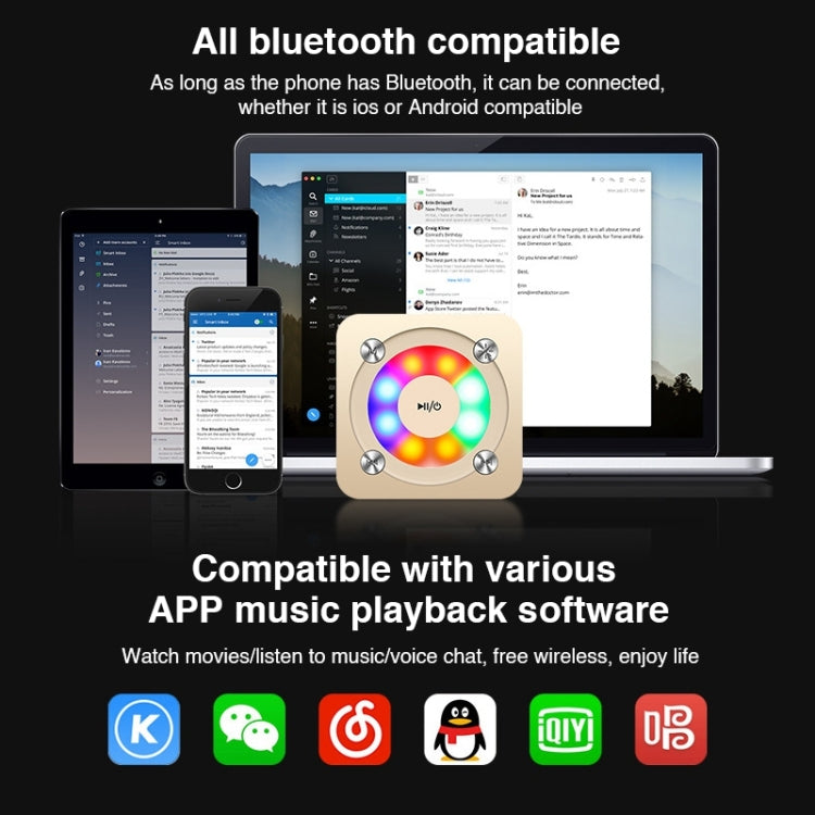 A9 Portable Bluetooth Stereo Speaker with Built-in MIC & Light, Support Hands-free Calls & TF Card & AUX IN, Bluetooth Distance: 10m, with Light(Rose Gold), with Light(Gold), with Light(Black)