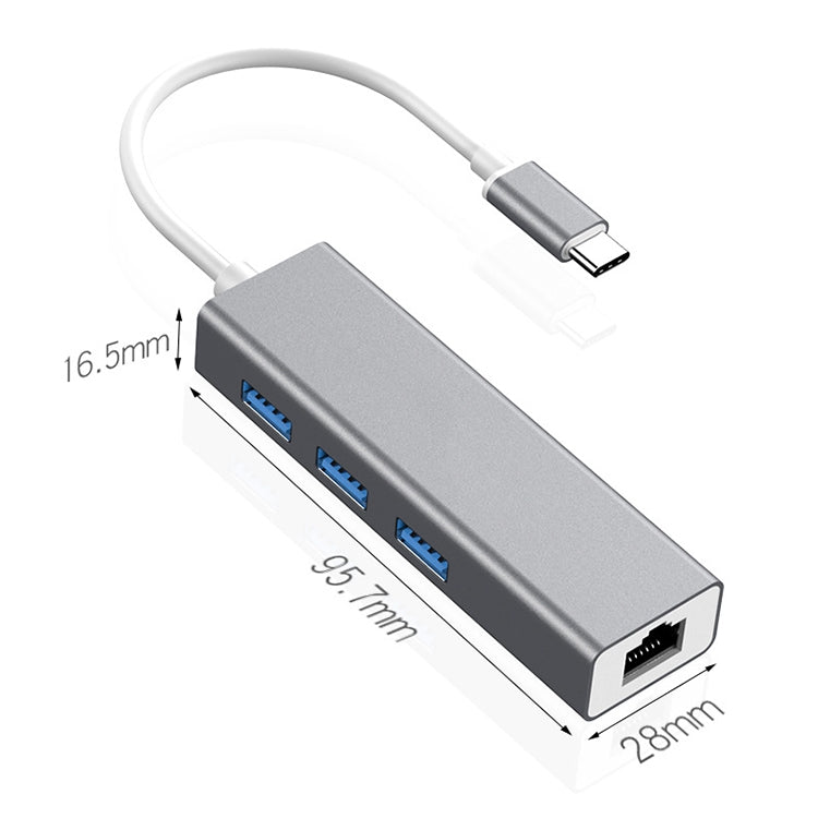 USB-C / Type-C to Fast Ethernet RJ45 & 3 x USB 3.0 Adapter Converter HUB, Fast Ethernet
