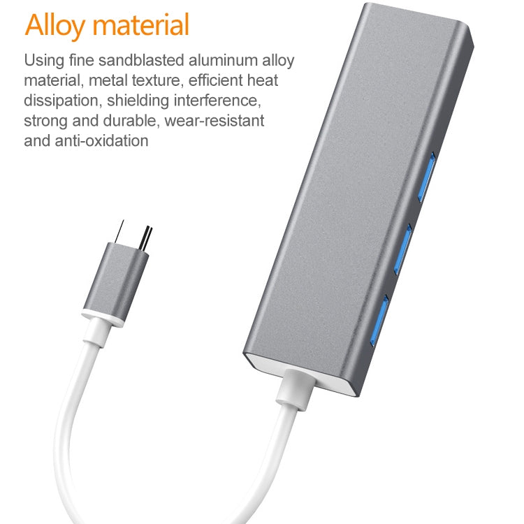 USB-C / Type-C to Fast Ethernet RJ45 & 3 x USB 3.0 Adapter Converter HUB, Fast Ethernet