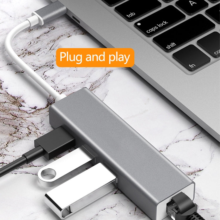 USB-C / Type-C to Fast Ethernet RJ45 & 3 x USB 3.0 Adapter Converter HUB, Fast Ethernet