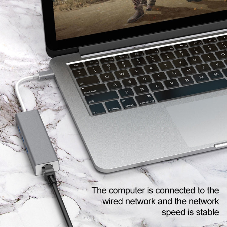 USB-C / Type-C to Fast Ethernet RJ45 & 3 x USB 3.0 Adapter Converter HUB, Fast Ethernet