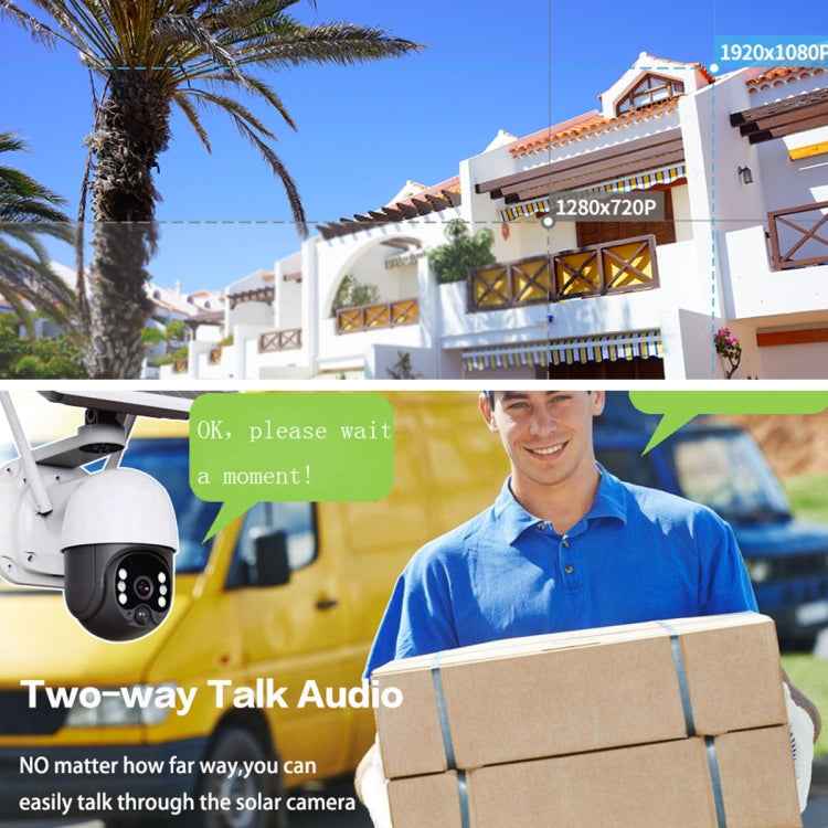 T23 2288 x 1288P Full HD Solar Powered WiFi Camera, Support PIR Alarm, Night Vision, Two Way Audio, TF Card, Not Include Battery