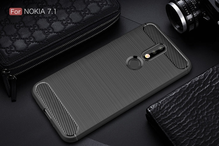 Brushed Texture Carbon Fiber Soft TPU Case for Nokia 7.1, Nokia 7.1