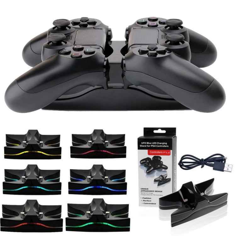 Special UFO Shape 2 x USB Charging Dock Station Stand / Controller Charging Stand for PS4 Playstation 4 with Multi Colors LED